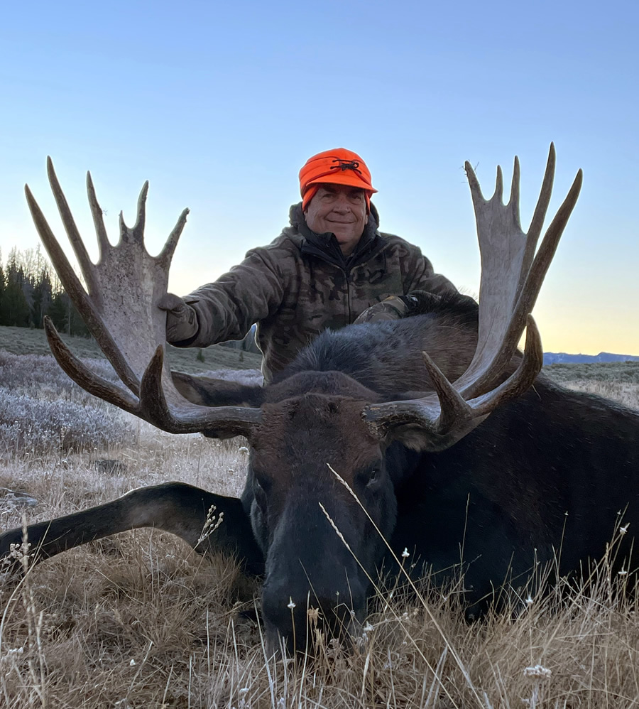 Hunter with Shiras Moose in Wind River Mountains of Wyoming